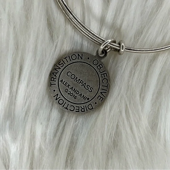 Alex and Ani Rafaelian Silver Compass Charm Bangle - Picture 3 of 3